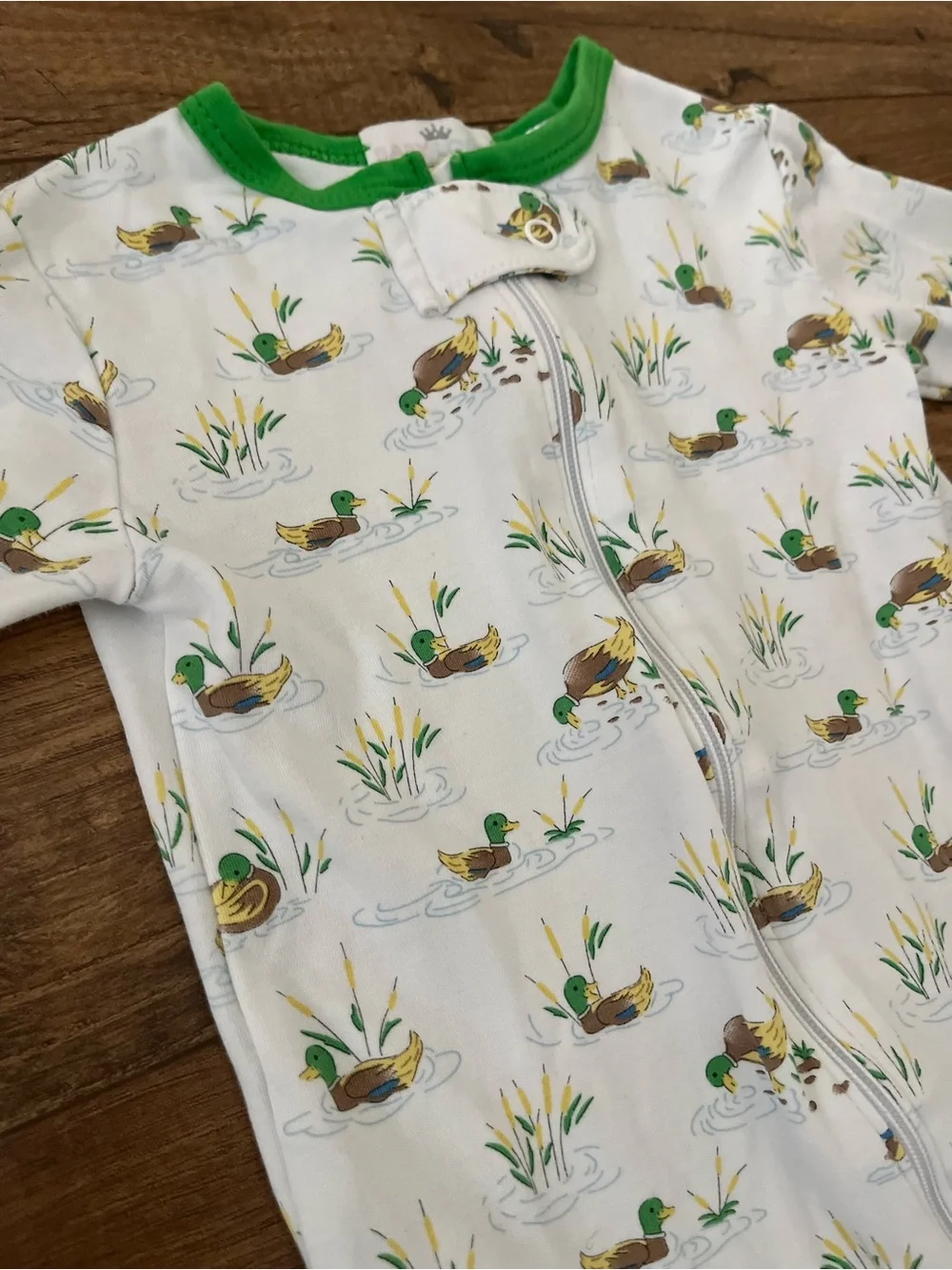 Baby Loren Mallard duck onesie footed pajama size 6-9 months